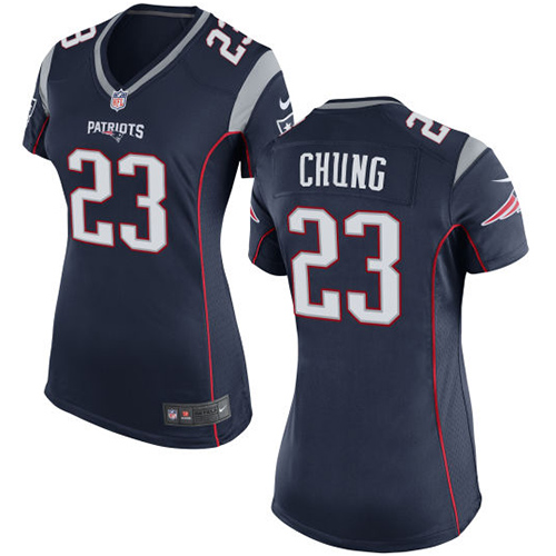 Nike Patriots #23 Patrick Chung Navy Blue Team Color Women's Stitched NFL New Elite Jersey - Click Image to Close